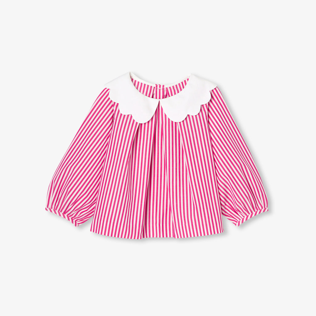 JC-NG097 - Jacadi Striped Poplin Blouse for Baby Girls (Red)