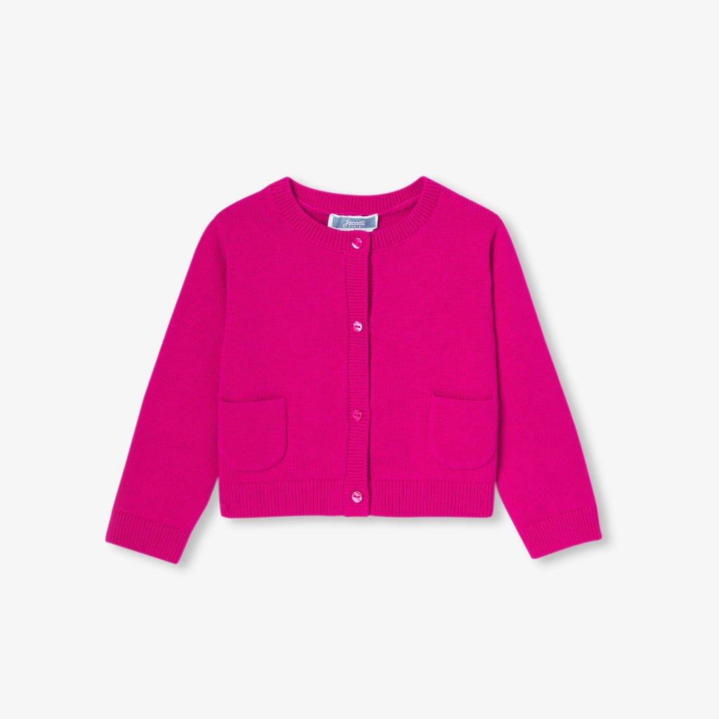 JC-NG038 Jacadi Wool & Cotton Cardigan for Baby Girl - Pink Granate