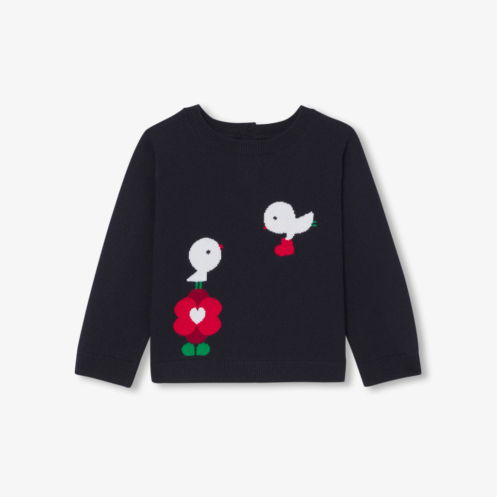 JC-NG033 Baby girl's cotton and wool sweater - navy blue jacadi