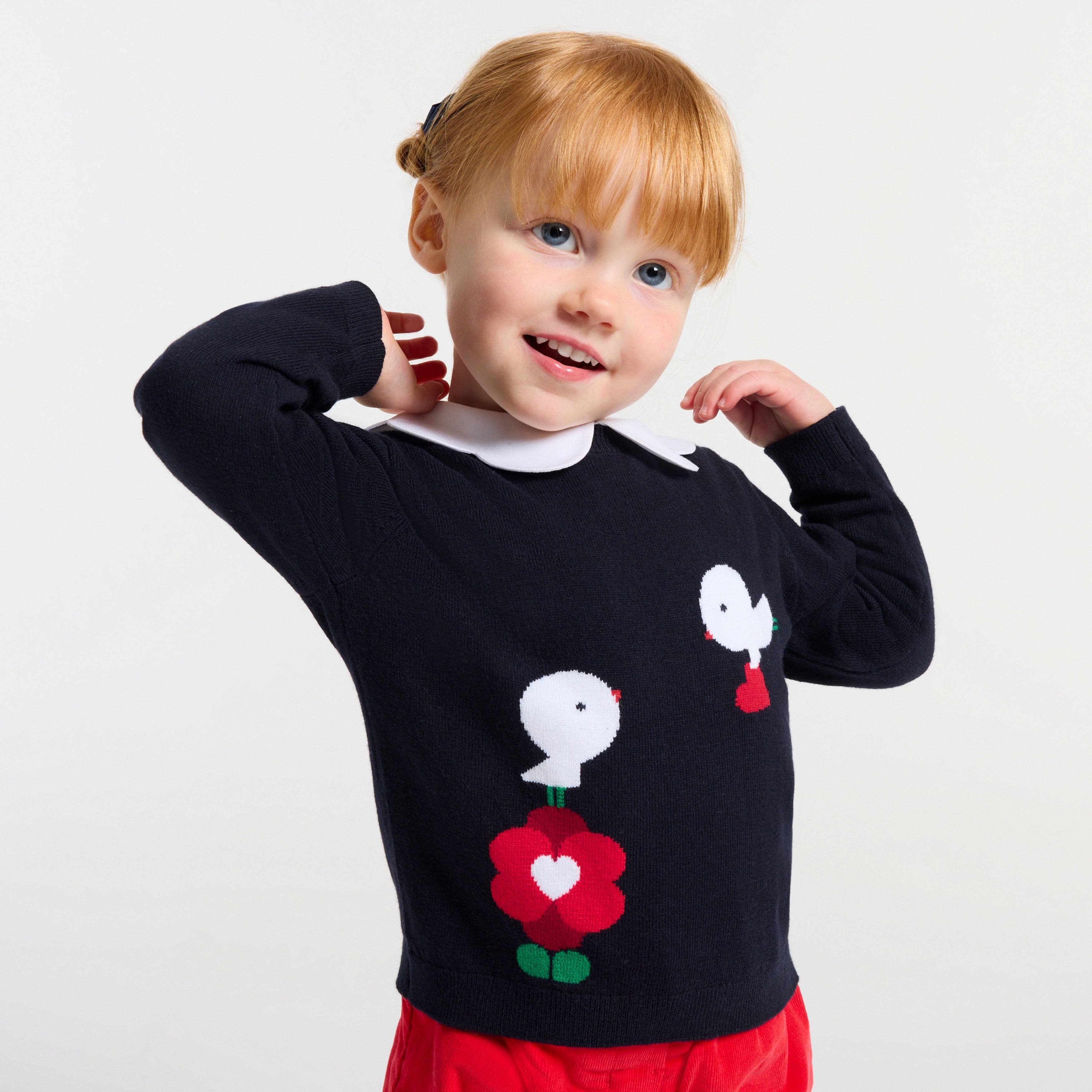 JC-NG033 Baby girl's cotton and wool sweater - navy blue jacadi