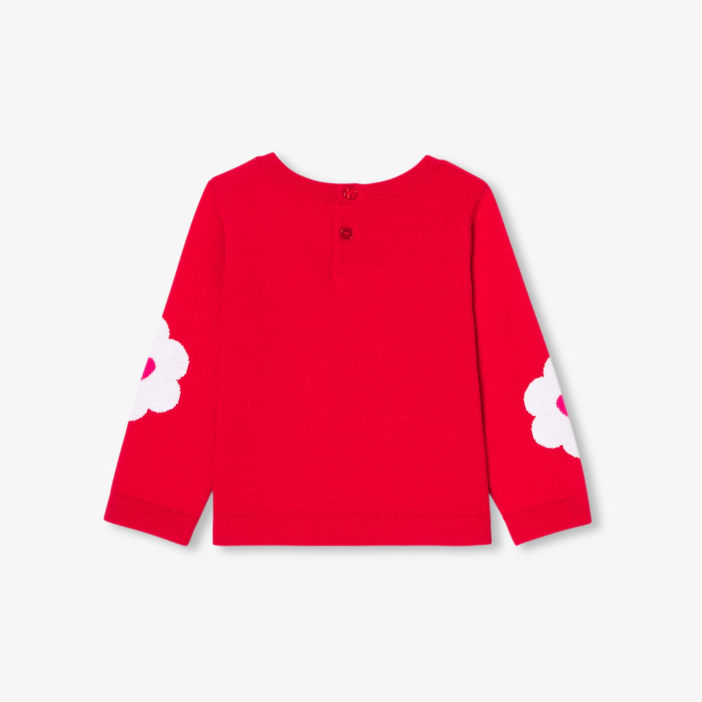 JC-NG071 Jacadi Baby girl's floral jacquard sweater - Poppy Red
