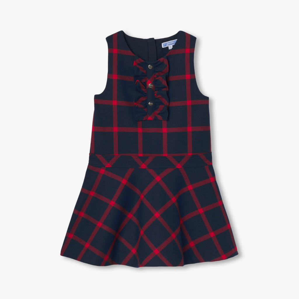 JC-TG061 Jacadi Girls Flannel Pinafore Dress (Navy/Red)