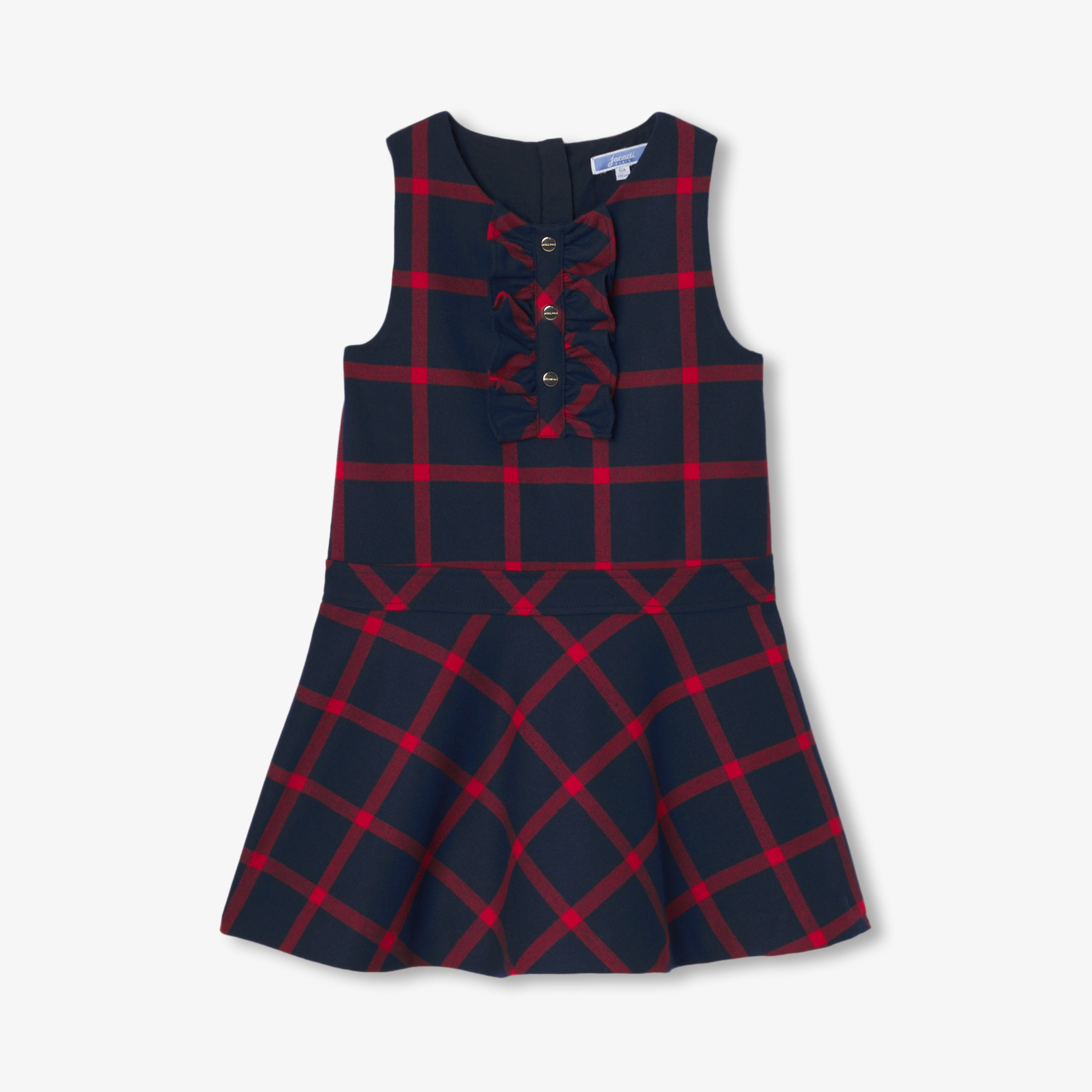 JC-TG061 Jacadi Girls Flannel Pinafore Dress (Navy/Red)