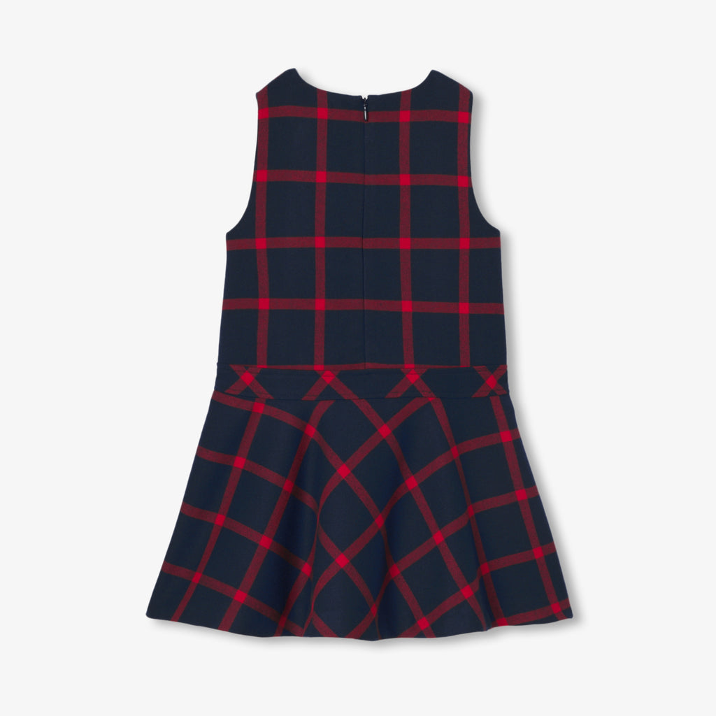 JC-TG061 Jacadi Girls Flannel Pinafore Dress (Navy/Red)