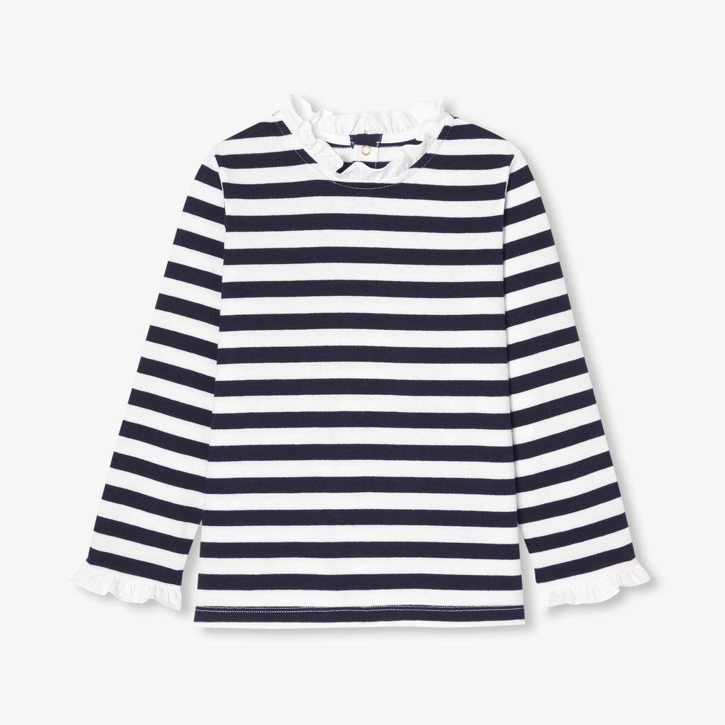 Girl long-sleeved T-shirt - White/Navy Blue