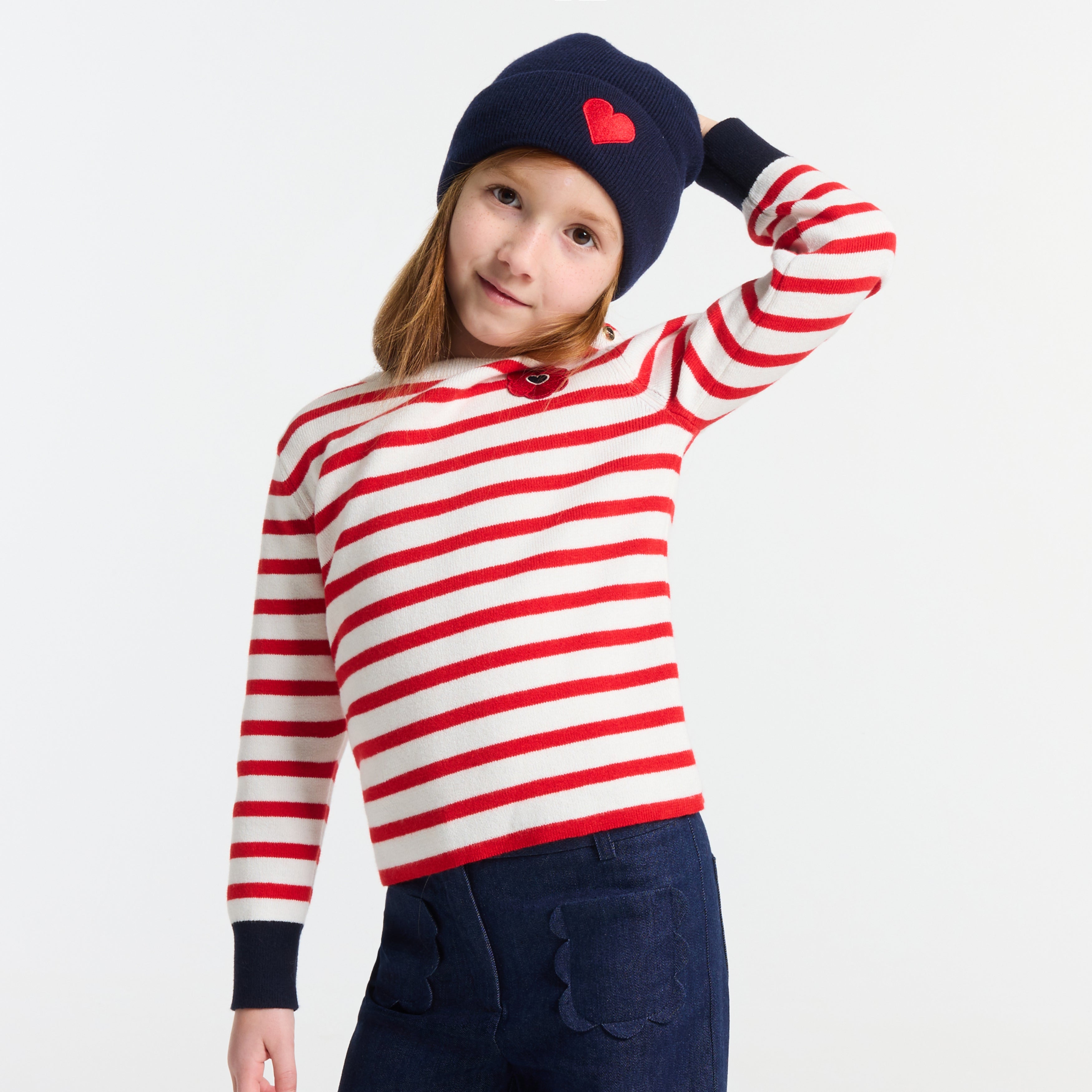 JC-TG053 Jacadi Girls Sweater striped girls (white/red)