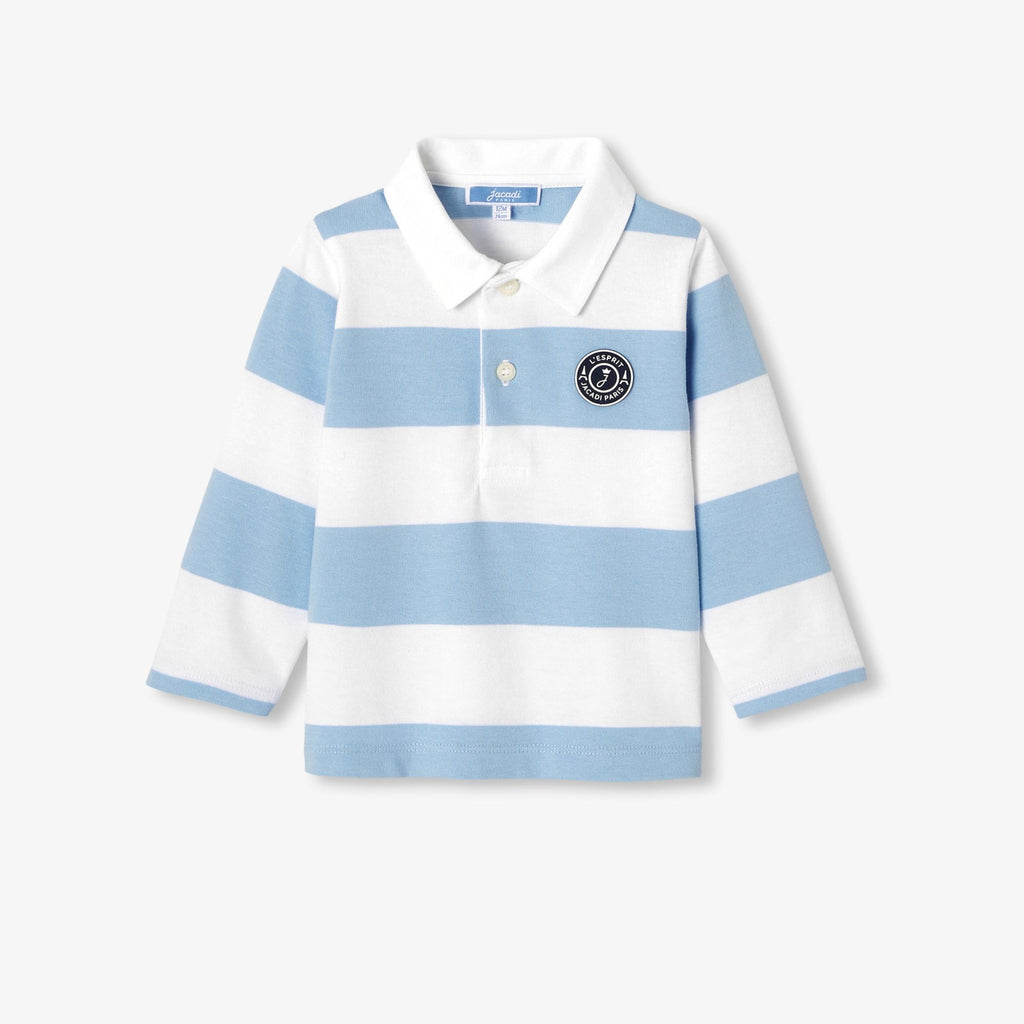 Baby boy long-sleeved polo shirt - White/Sky Blue