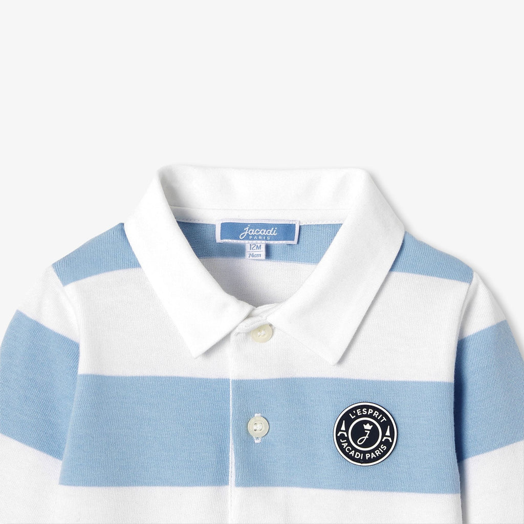 Baby boy long-sleeved polo shirt - White/Sky Blue