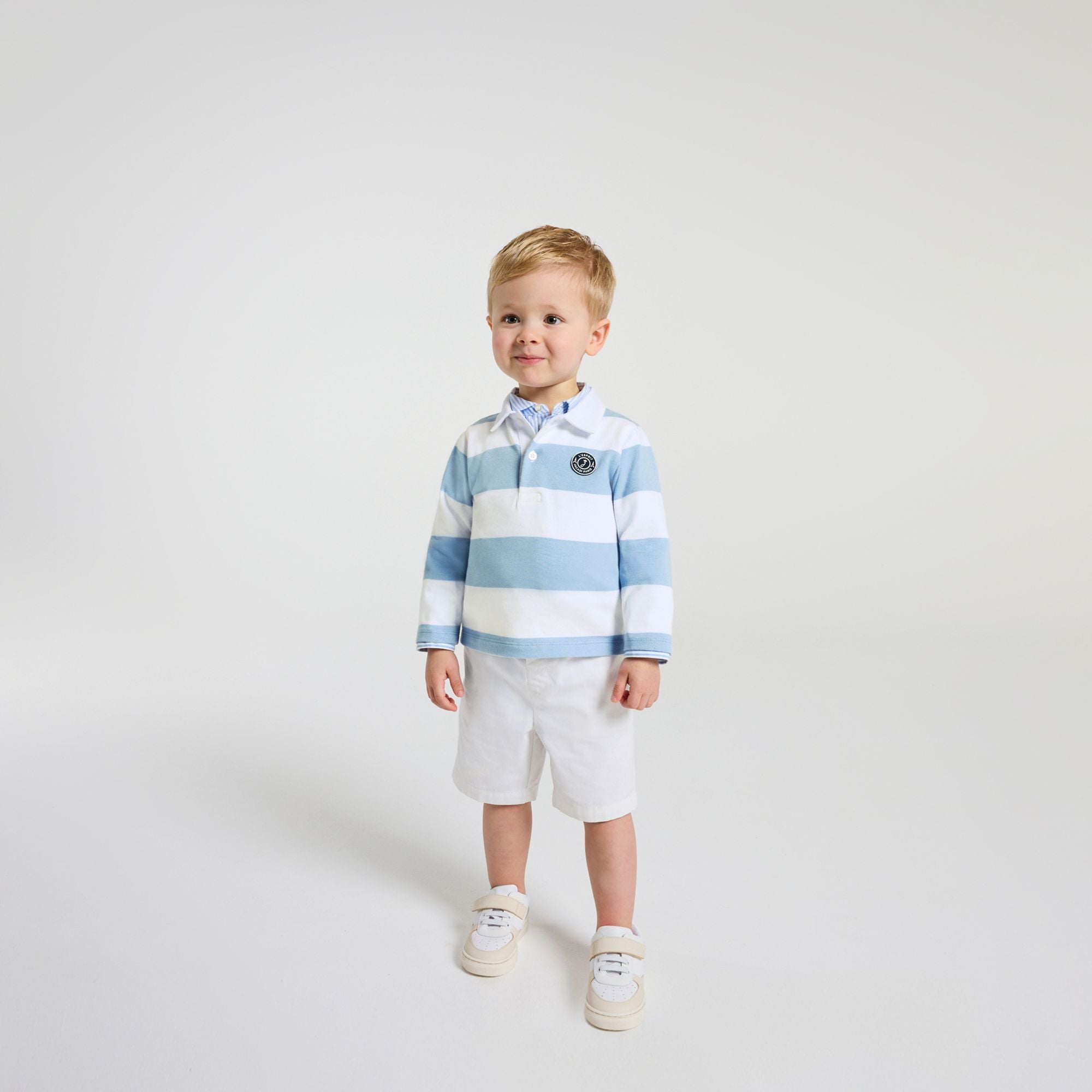 Baby boy long-sleeved polo shirt - White/Sky Blue