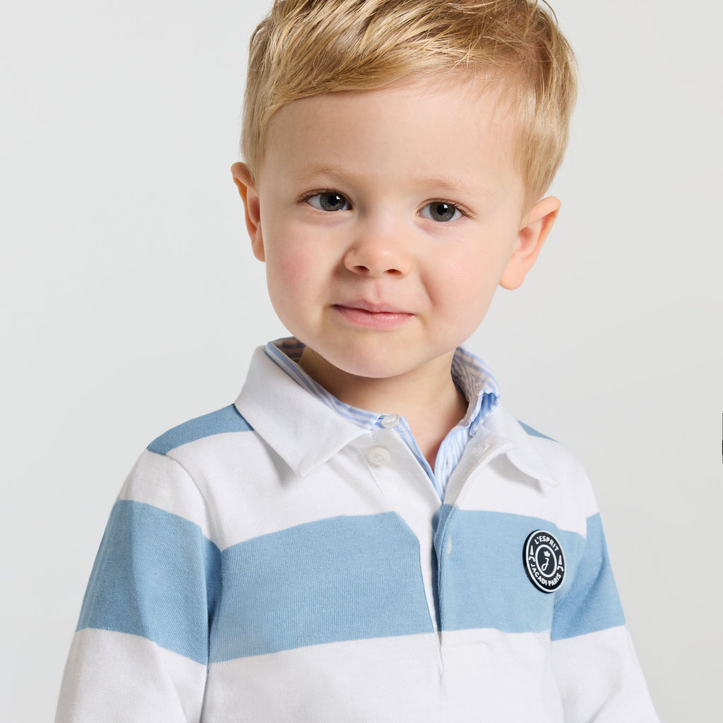 Baby boy long-sleeved polo shirt - White/Sky Blue