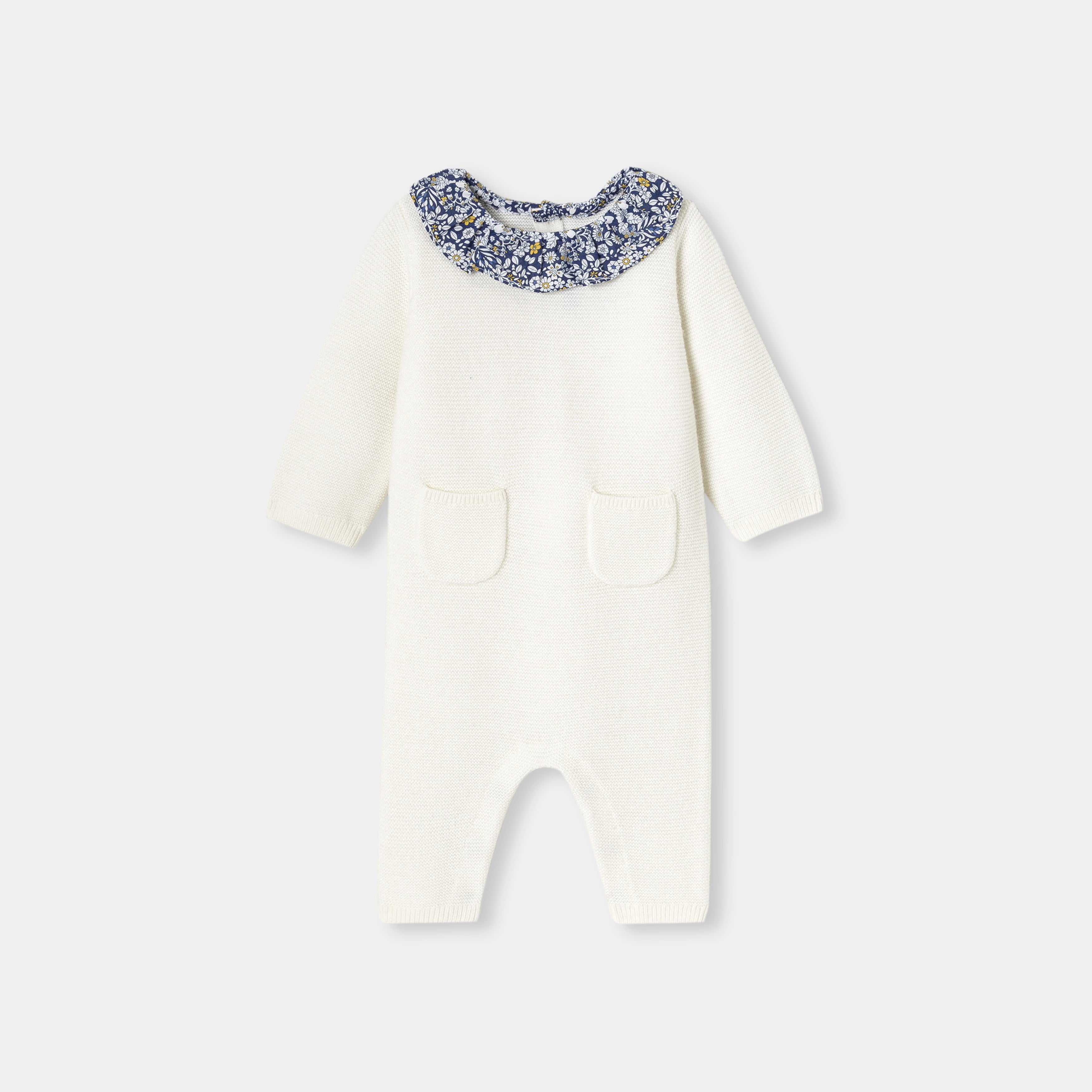 JC-NG082 Jacadi Baby Girl Garter Stitch Knit Onesie