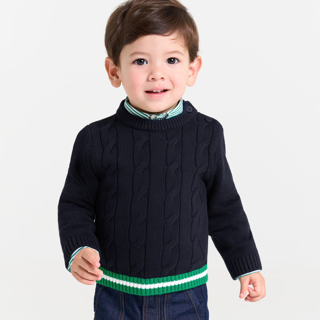 JC-NB034 Jacadi Cable-Knit Sweater for Baby Boy (Navy)