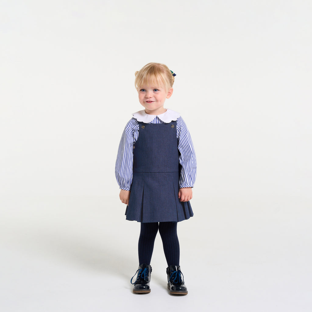 JC-NG063 Jacadi Baby Girl Denim Pinafore Dress (Classic Denim)