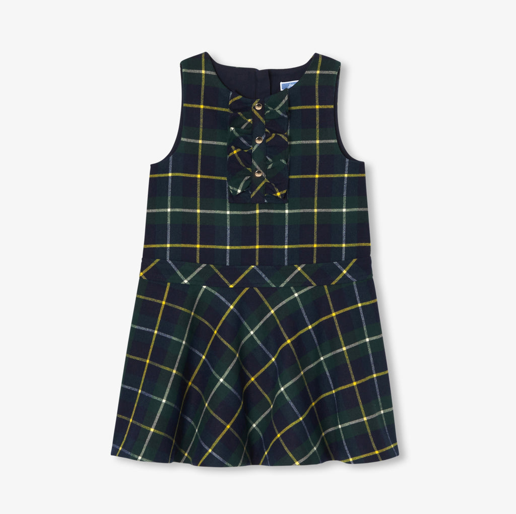 JC-TG062 Jacadi Girls Wool-Blend Flannel Pinafore Dress (Green Multi)
