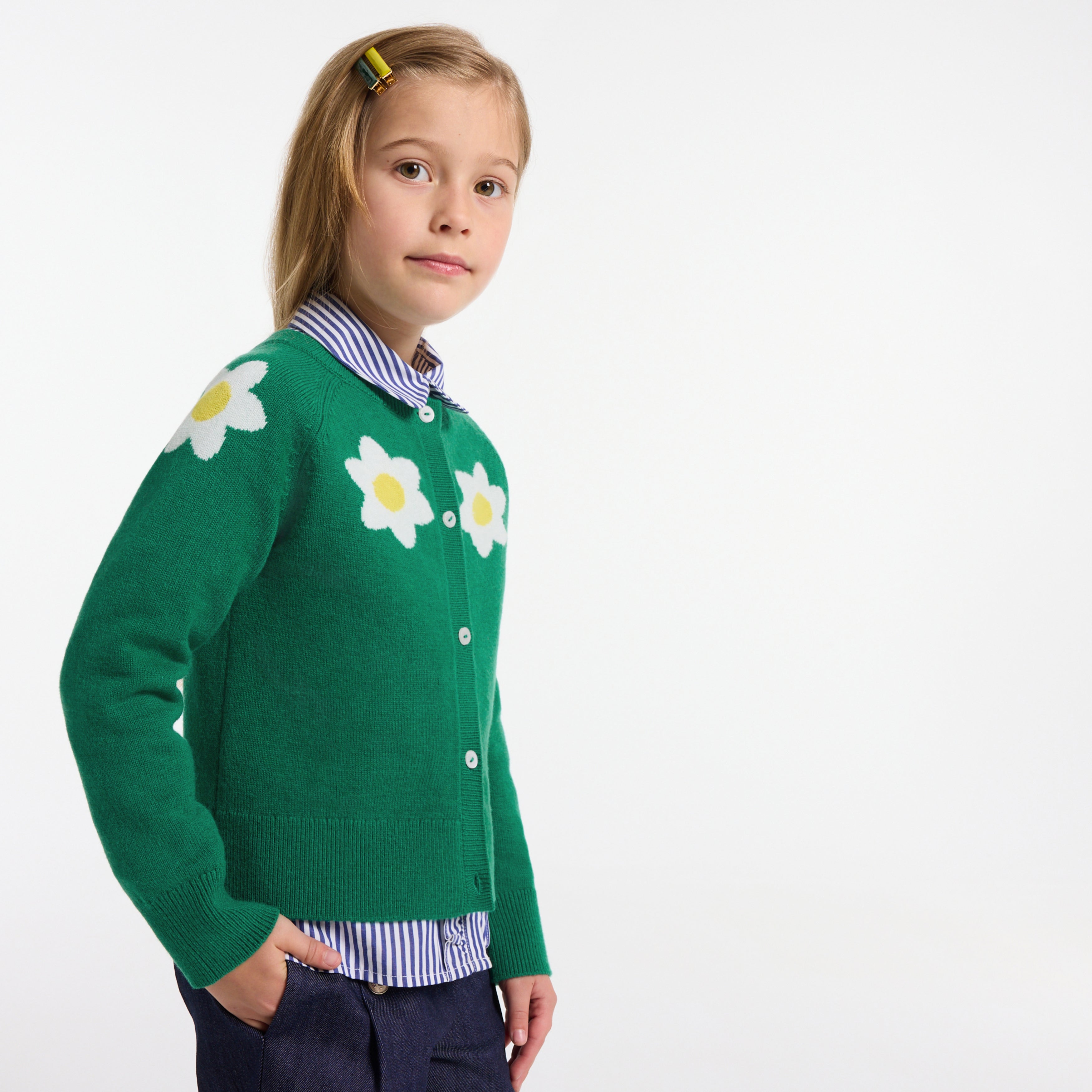 JC-TG023 Jacadi Wool blend cardigan for girls (Dark green)