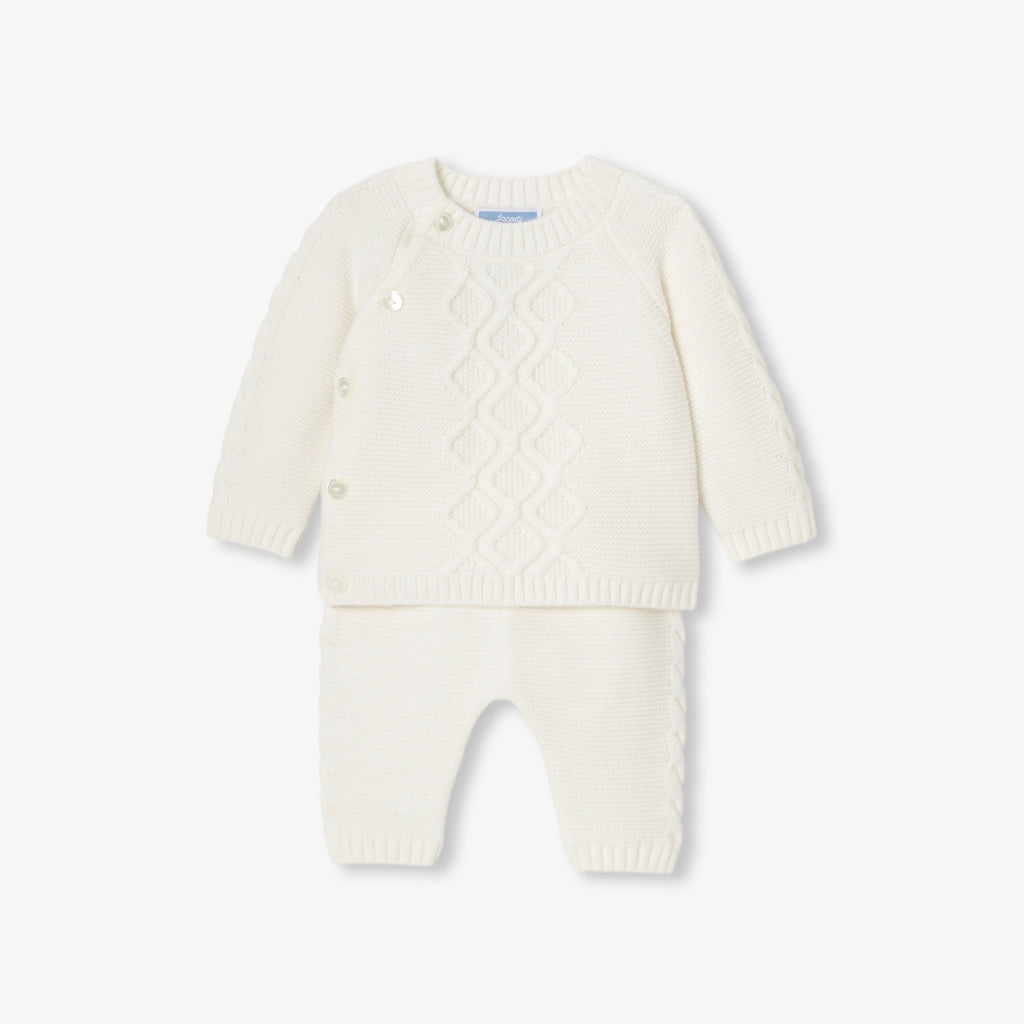 JC-NG076 Jacadi Comfortable garter stitch knit baby set - sweet white jacadi