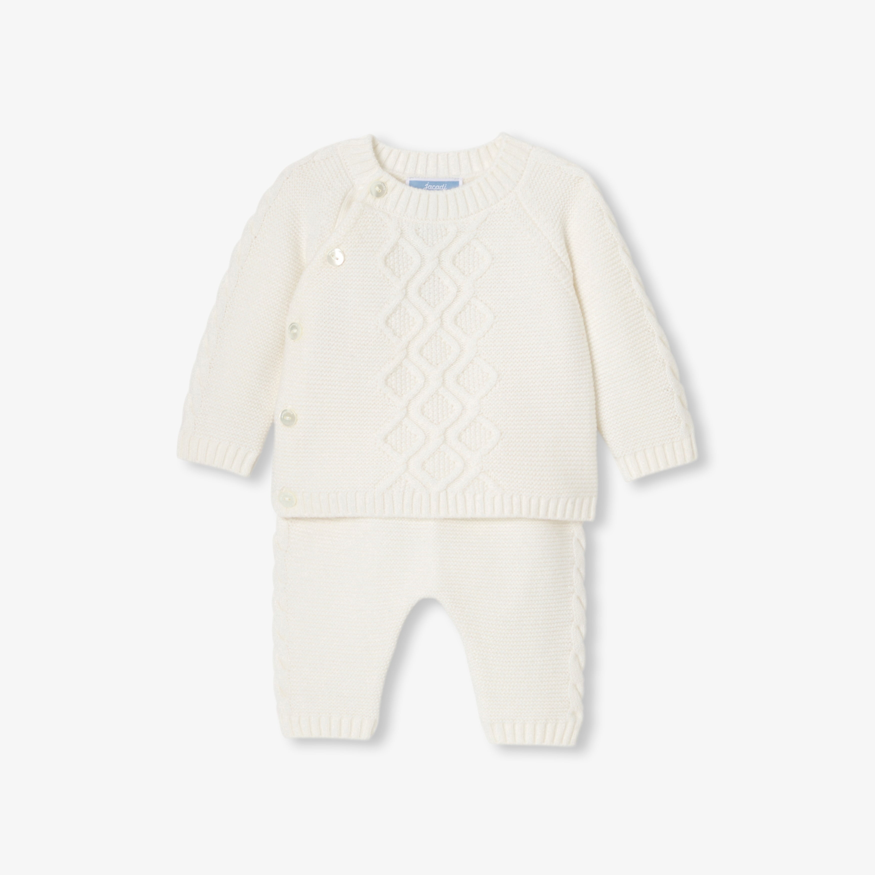 JC-NG076 Jacadi Comfortable garter stitch knit baby set - sweet white jacadi