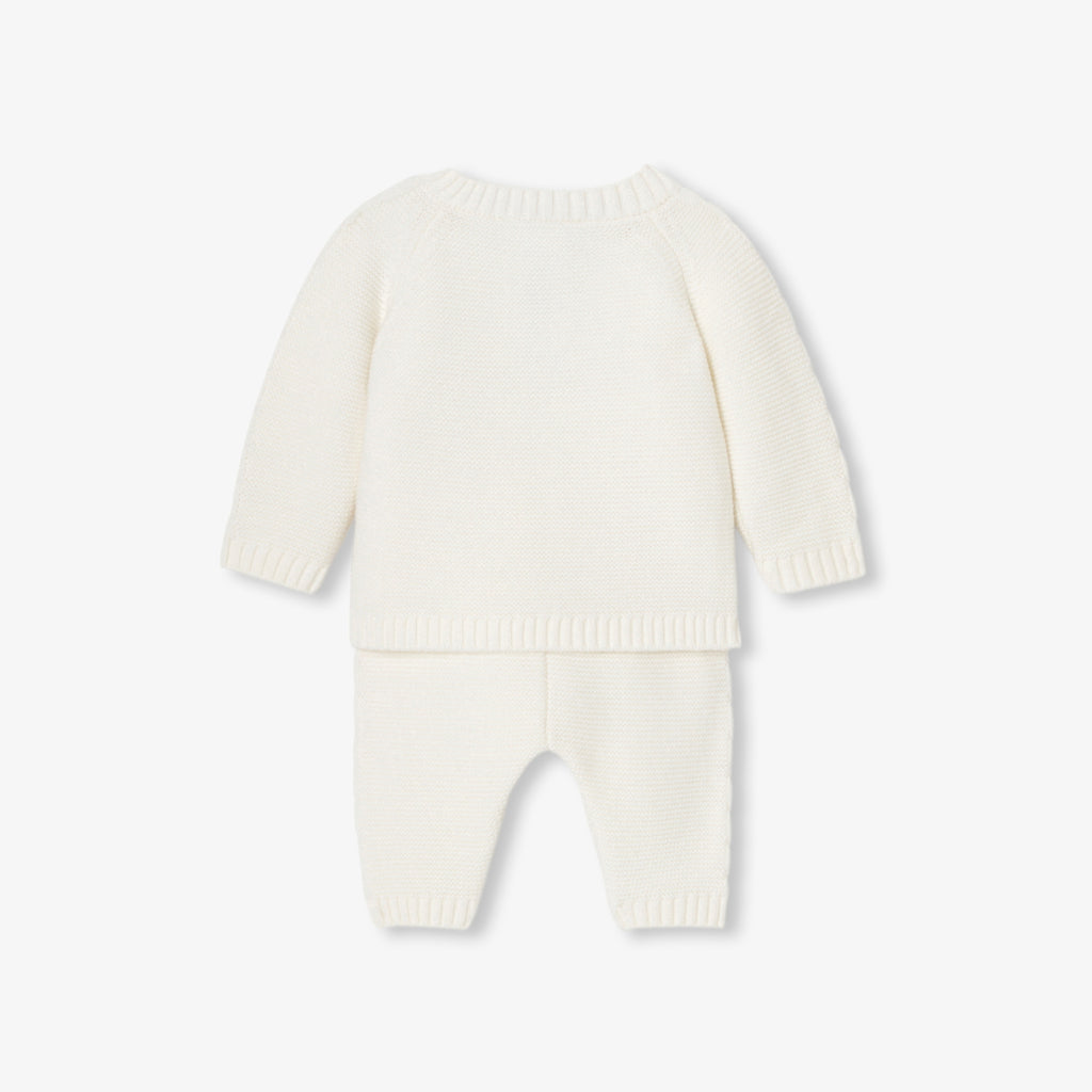 JC-NG076 Jacadi Comfortable garter stitch knit baby set - sweet white jacadi