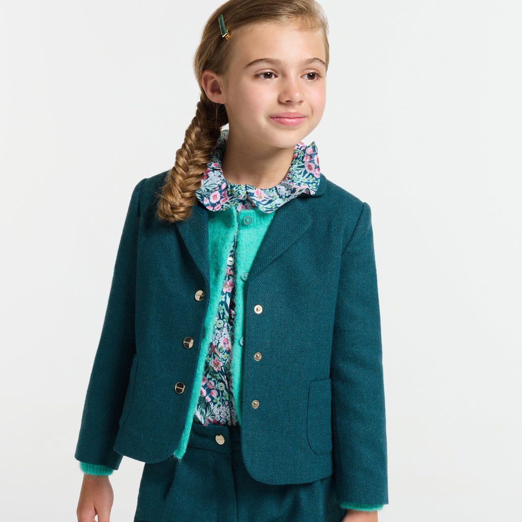 JC-TG047 Jacadi Girl Herringbone Blazer - Cedar Green