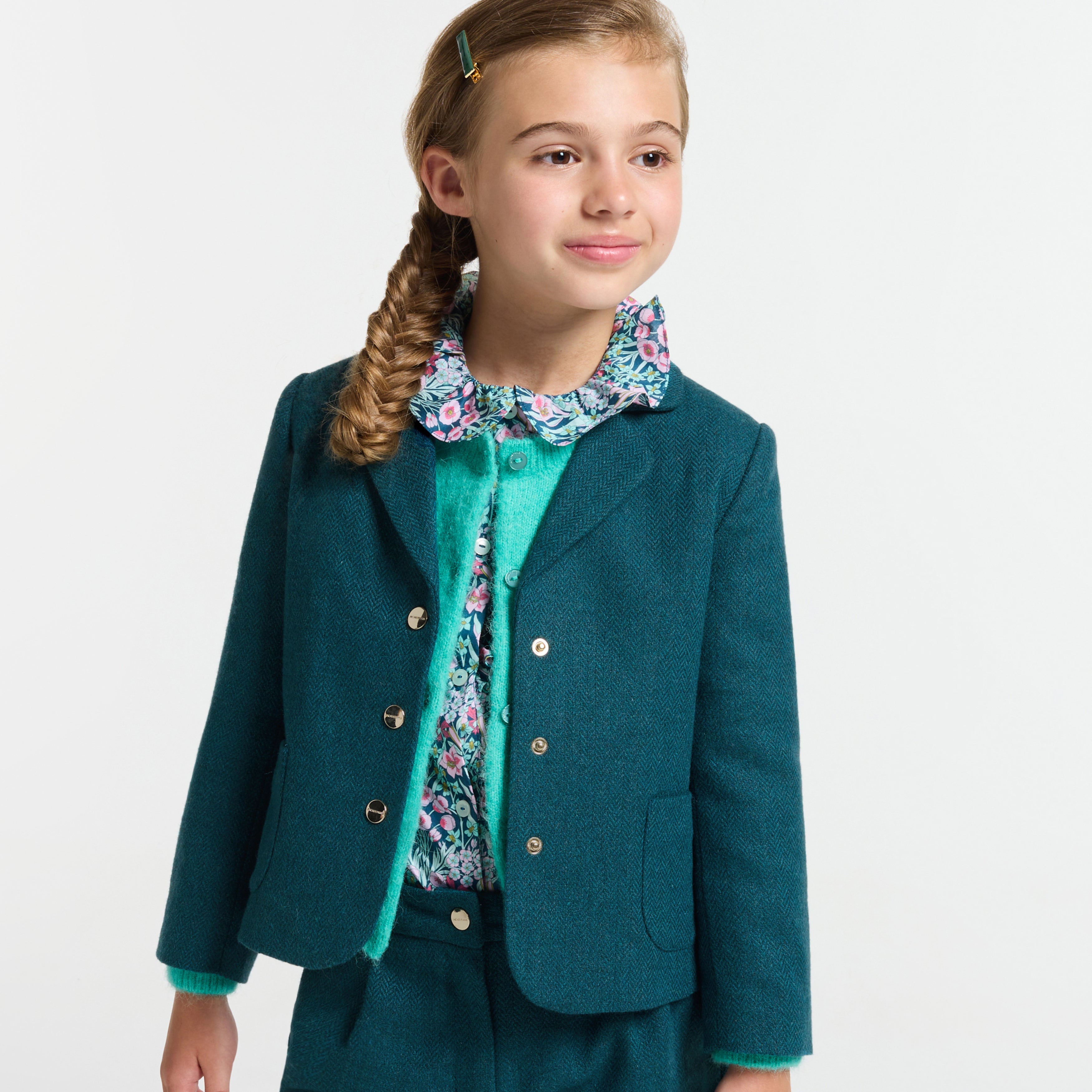 JC-TG047 Jacadi Girl Herringbone Blazer - Cedar Green