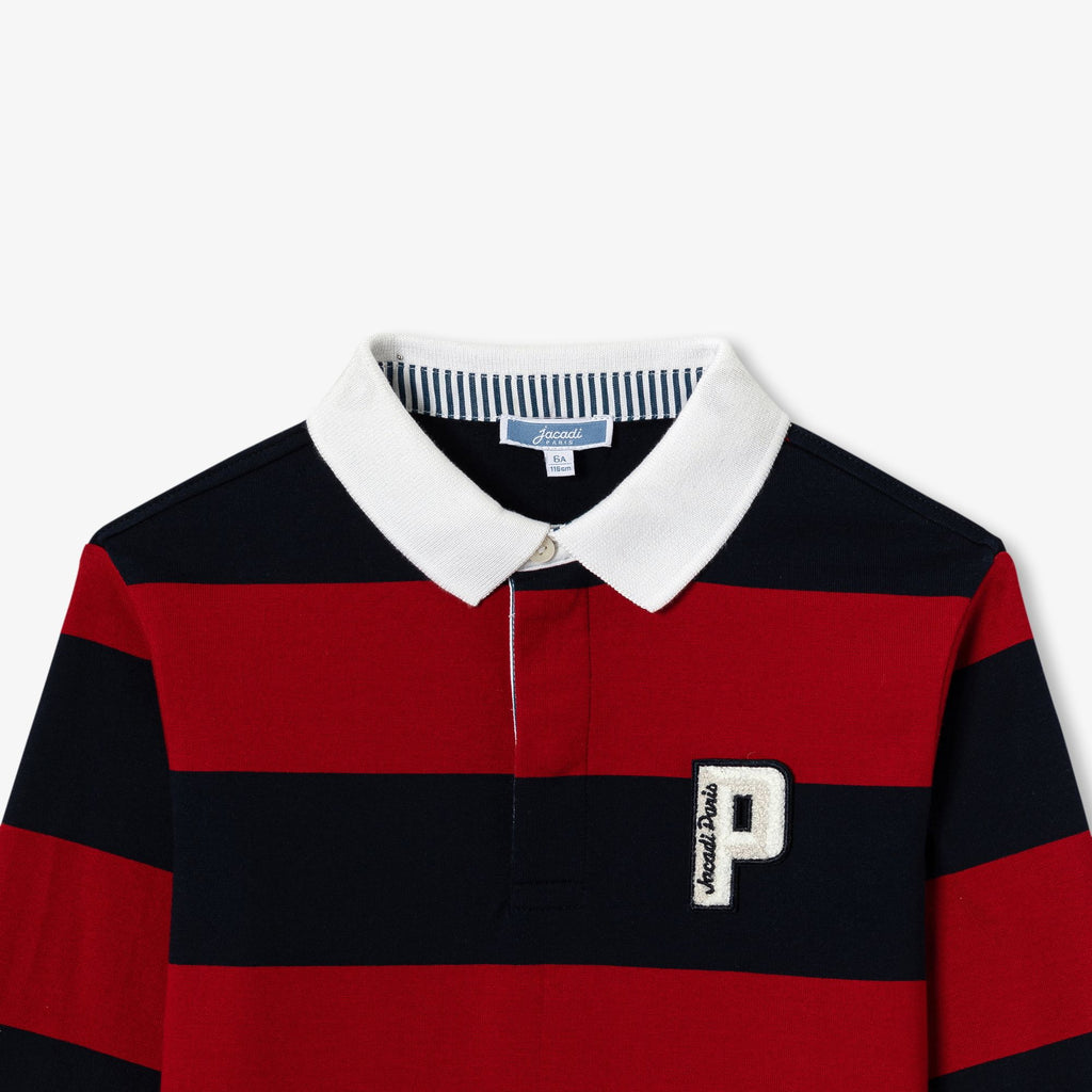Boy rugby-style polo shirt - Navy Blue/Red