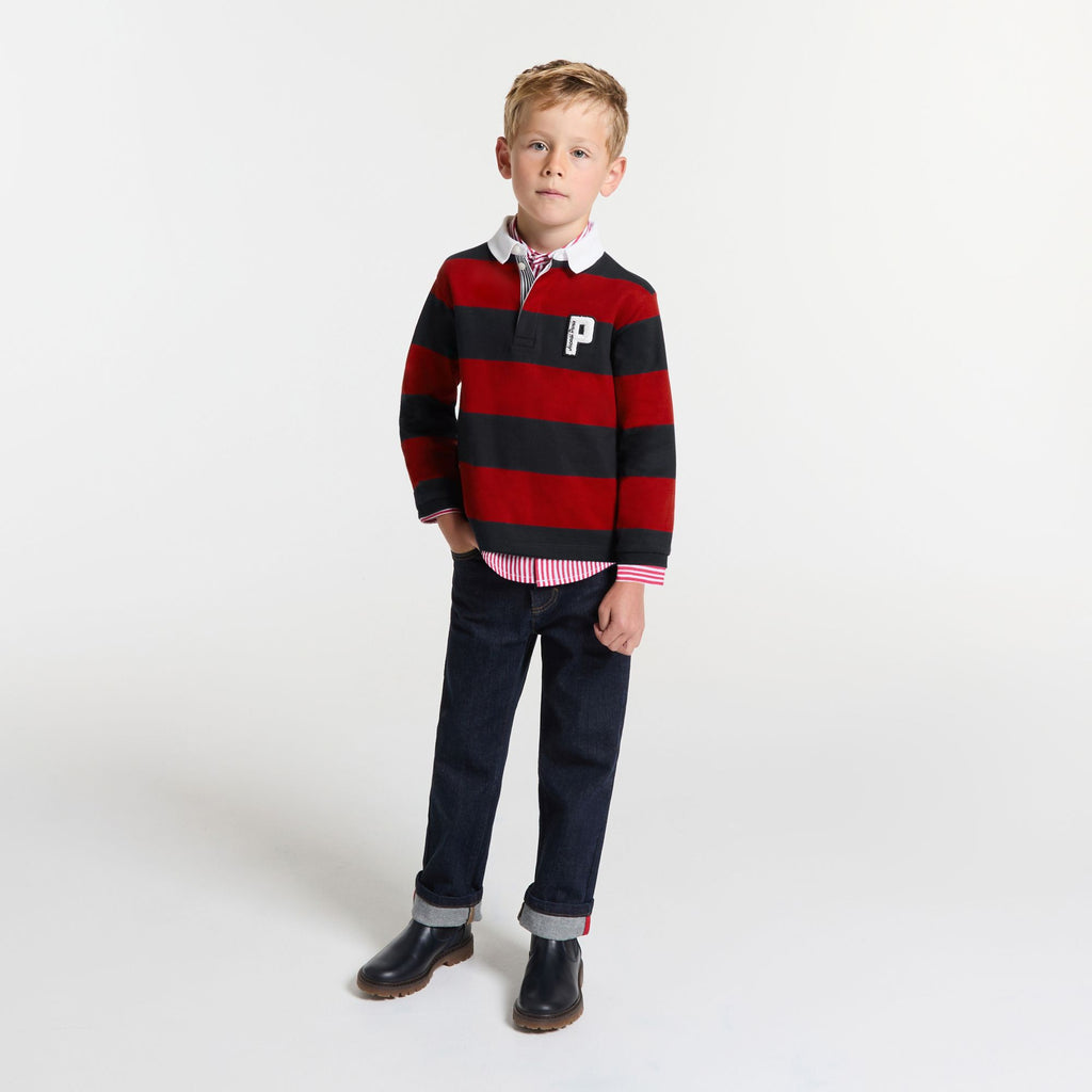 Boy rugby-style polo shirt - Navy Blue/Red