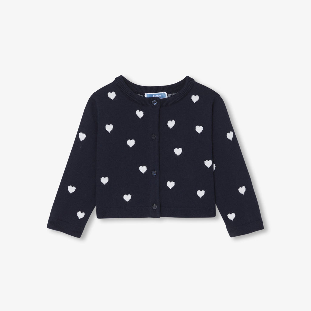 Baby girl cotton cardigan - Navy Blue/White