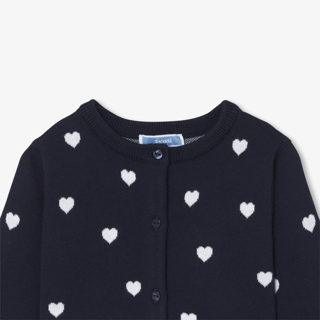 Baby girl cotton cardigan - Navy Blue/White