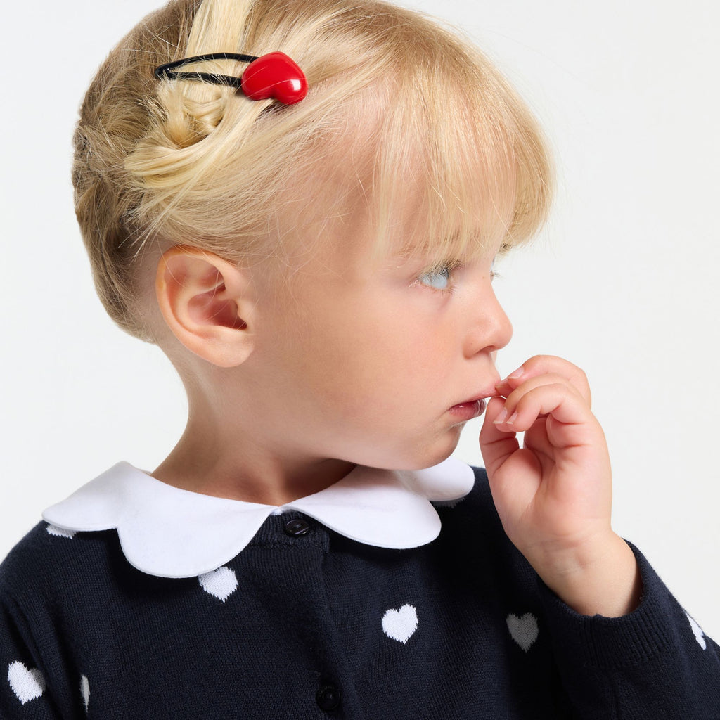 Baby girl cotton cardigan - Navy Blue/White