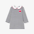 JC-NG055 Jacadi Baby Girl Striped Fleece Dress - White and Navy