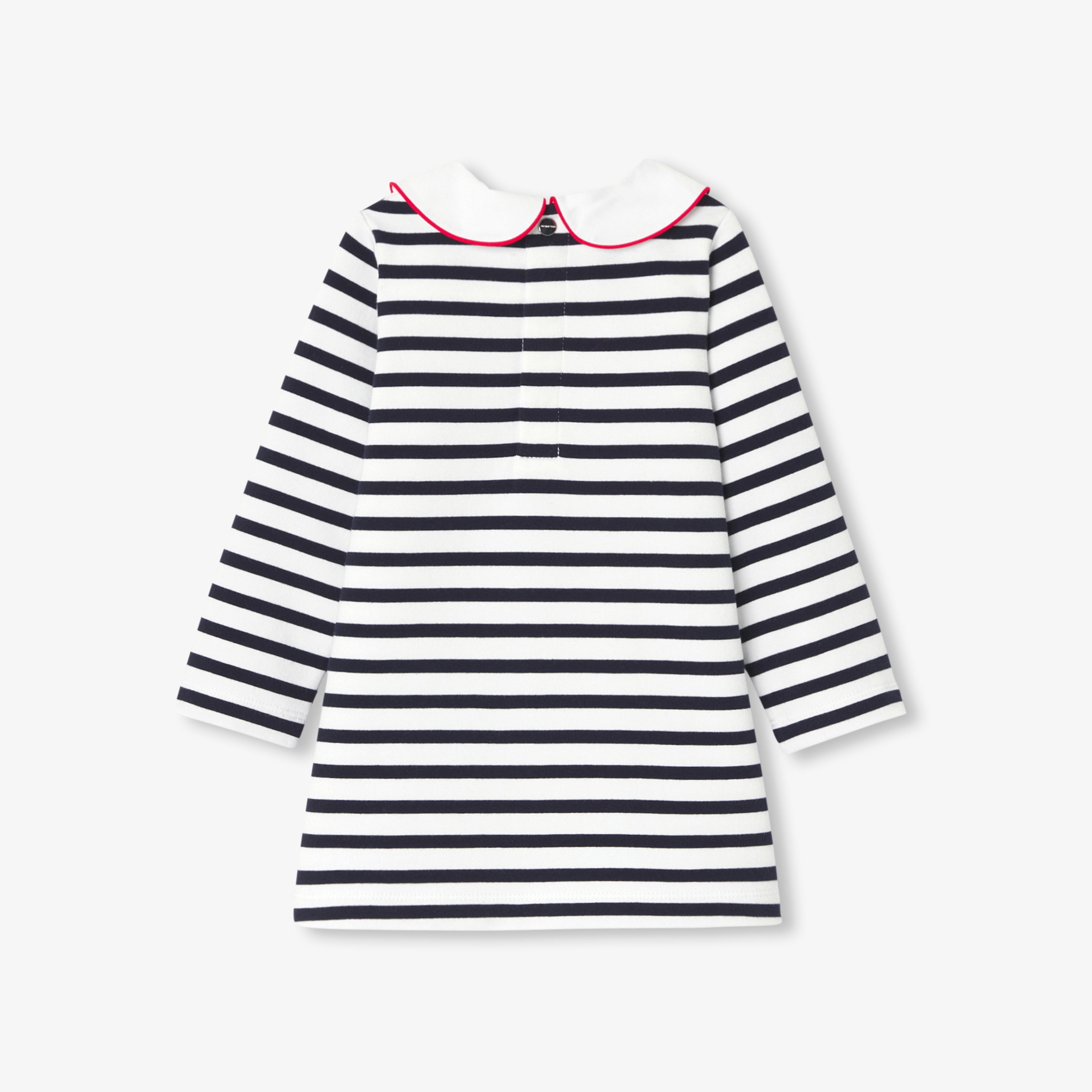 JC-NG055 Jacadi Baby Girl Striped Fleece Dress - White and Navy