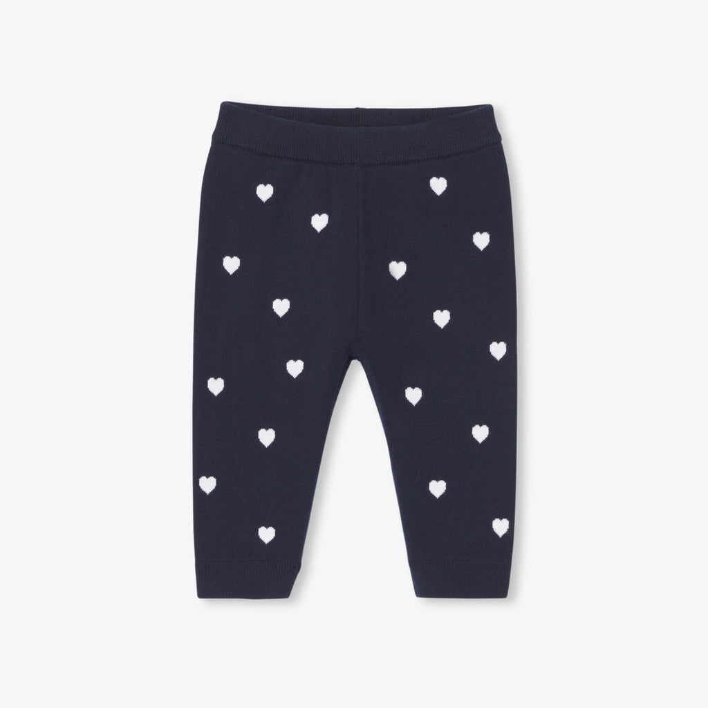 Baby girl trousers with heart motif - Navy Blue/White