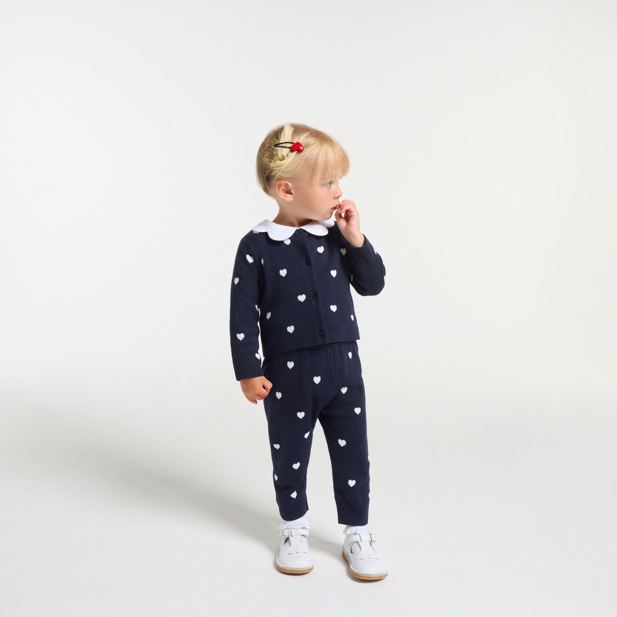 Baby girl trousers with heart motif - Navy Blue/White