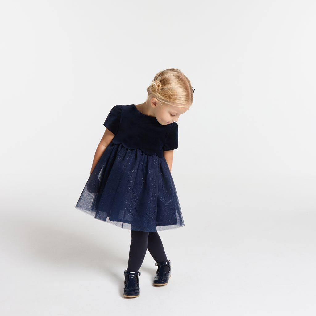 JC-NG074 Jacadi navy blue two-piece formal dress for baby girls