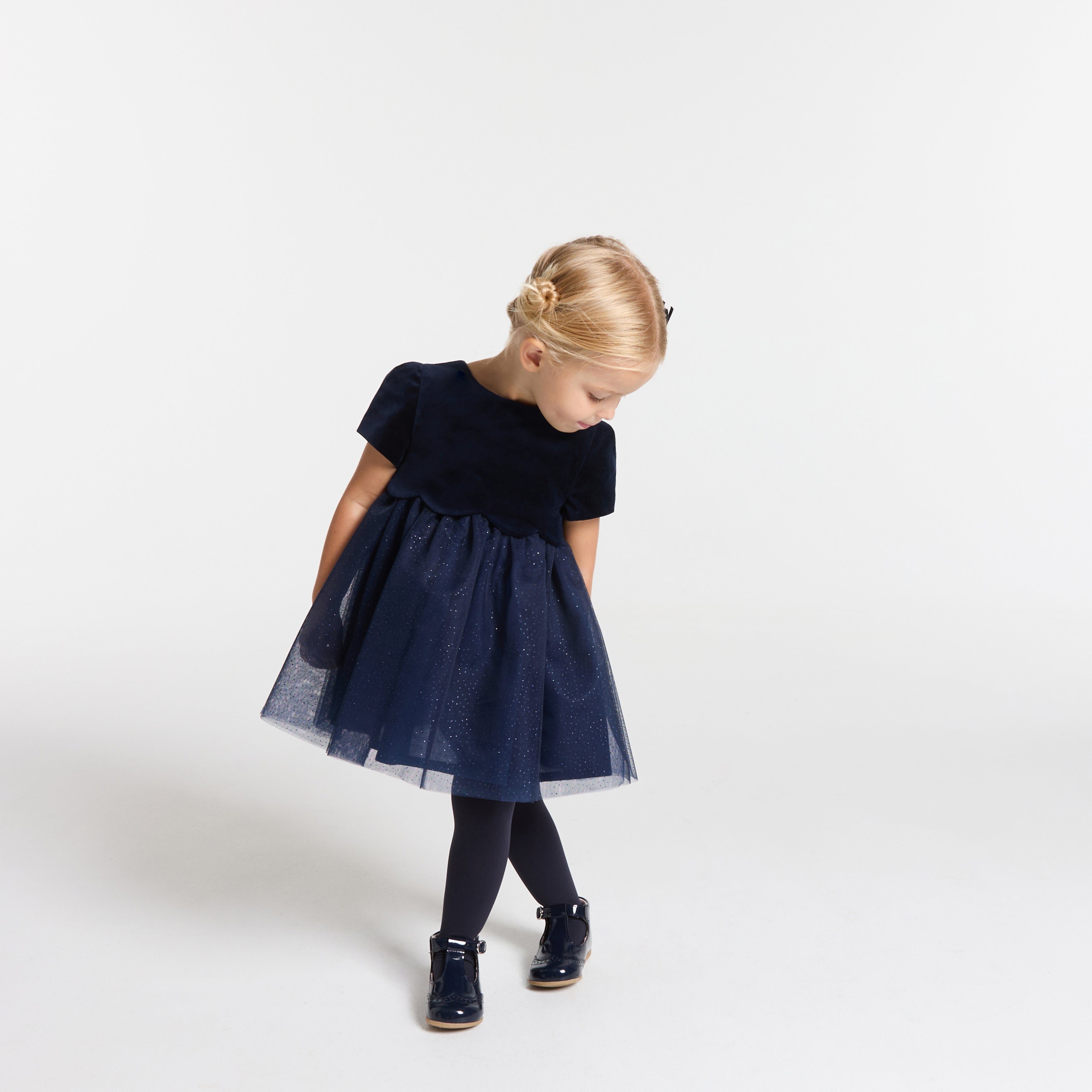 JC-NG074 Jacadi navy blue two-piece formal dress for baby girls