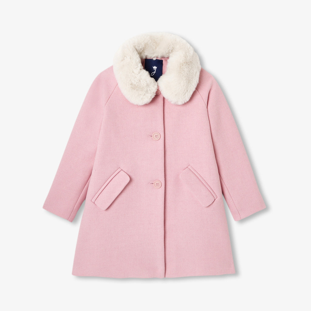 JC-TG038 Jacadi Girls Virgin Wool Coat with Detachable Faux-Fur Collar