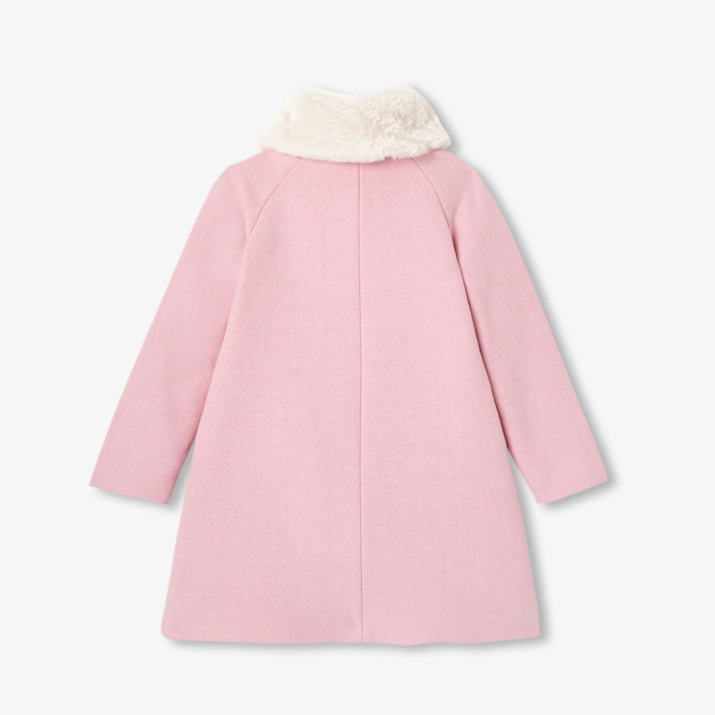 JC-TG038 Jacadi Girls Virgin Wool Coat with Detachable Faux-Fur Collar