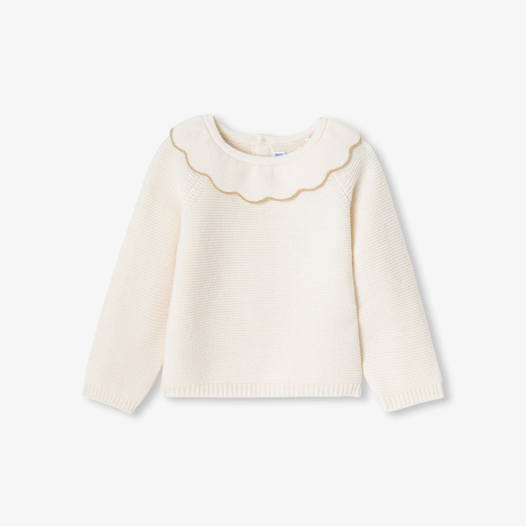 JC-NG036 Jacadi Baby Girl Ruffle Collar Sweater - Sweet White