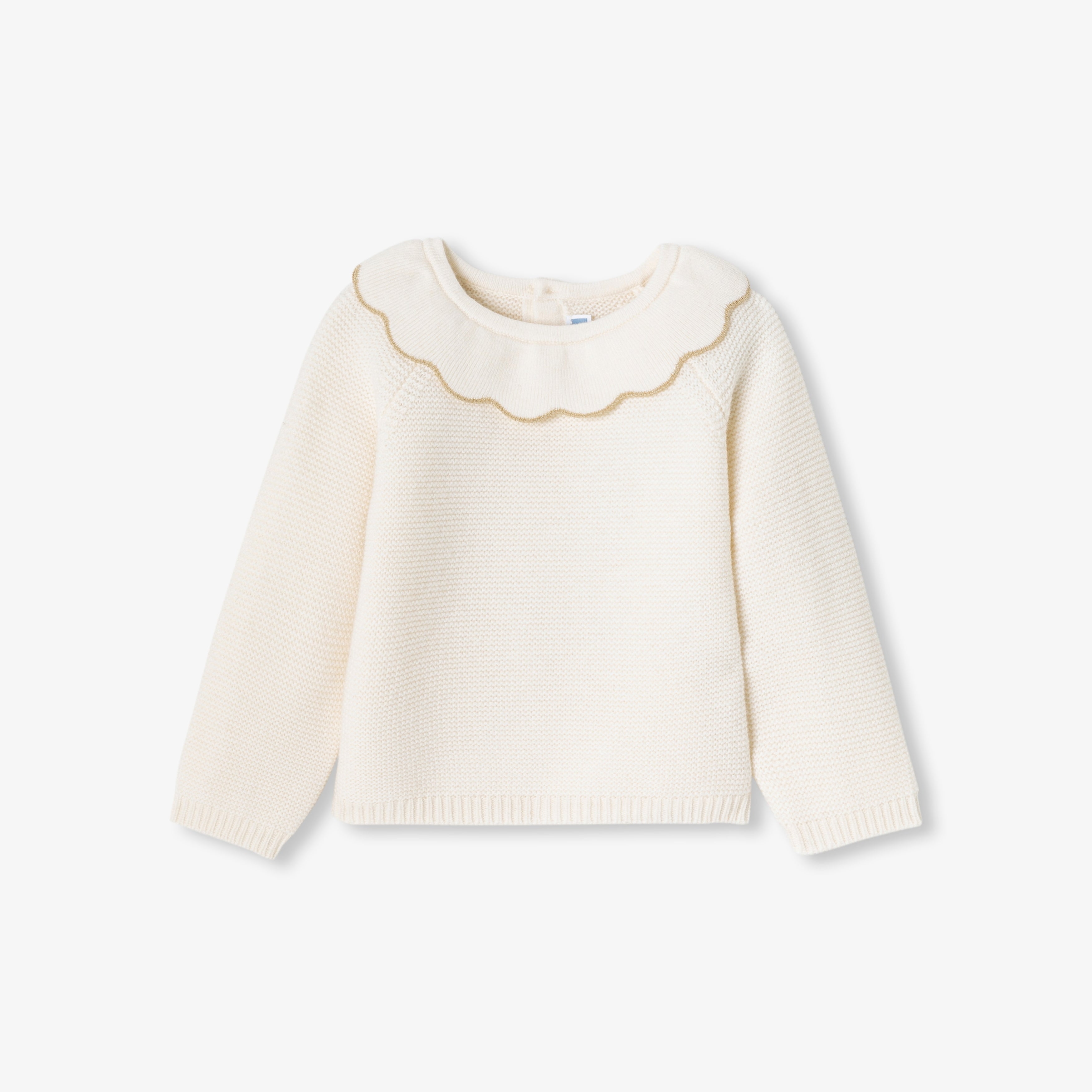 JC-NG036 Jacadi Baby Girl Ruffle Collar Sweater - Sweet White