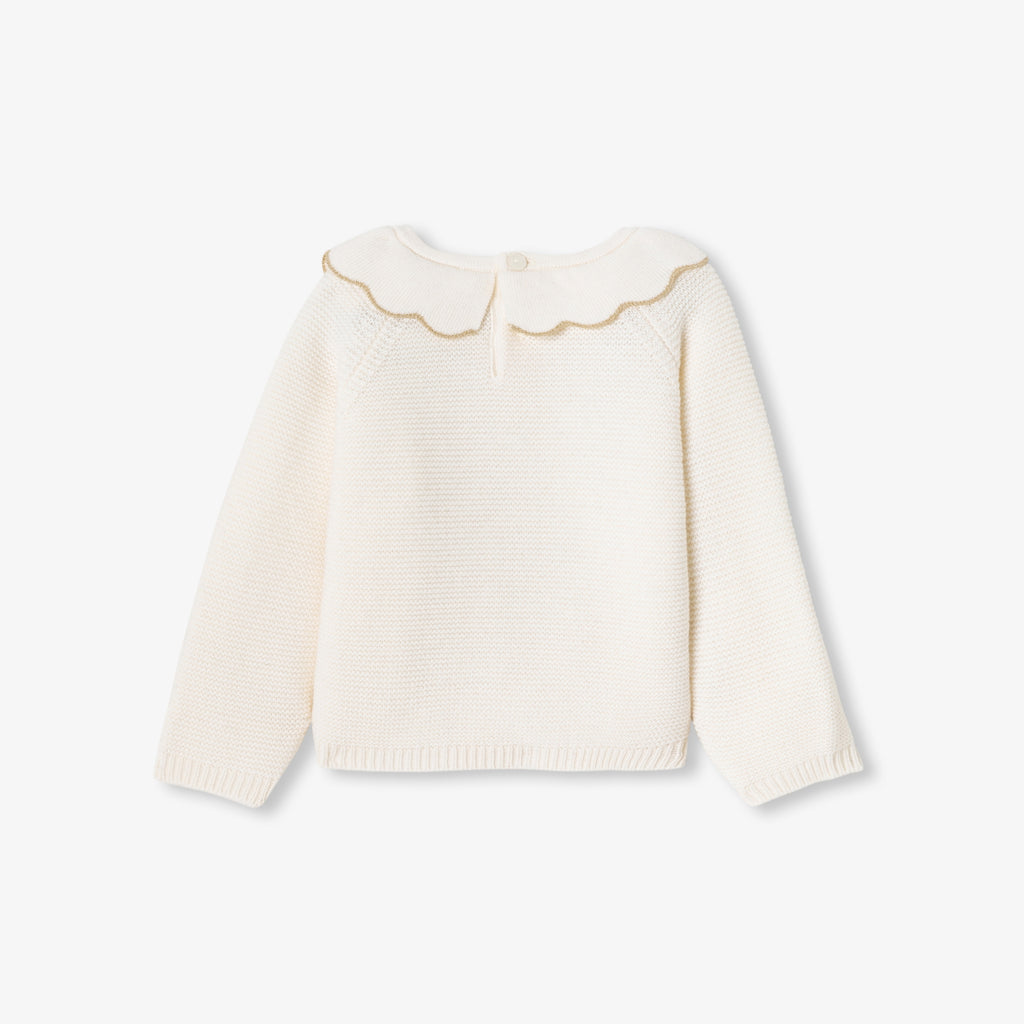 JC-NG036 Jacadi Baby Girl Ruffle Collar Sweater - Sweet White