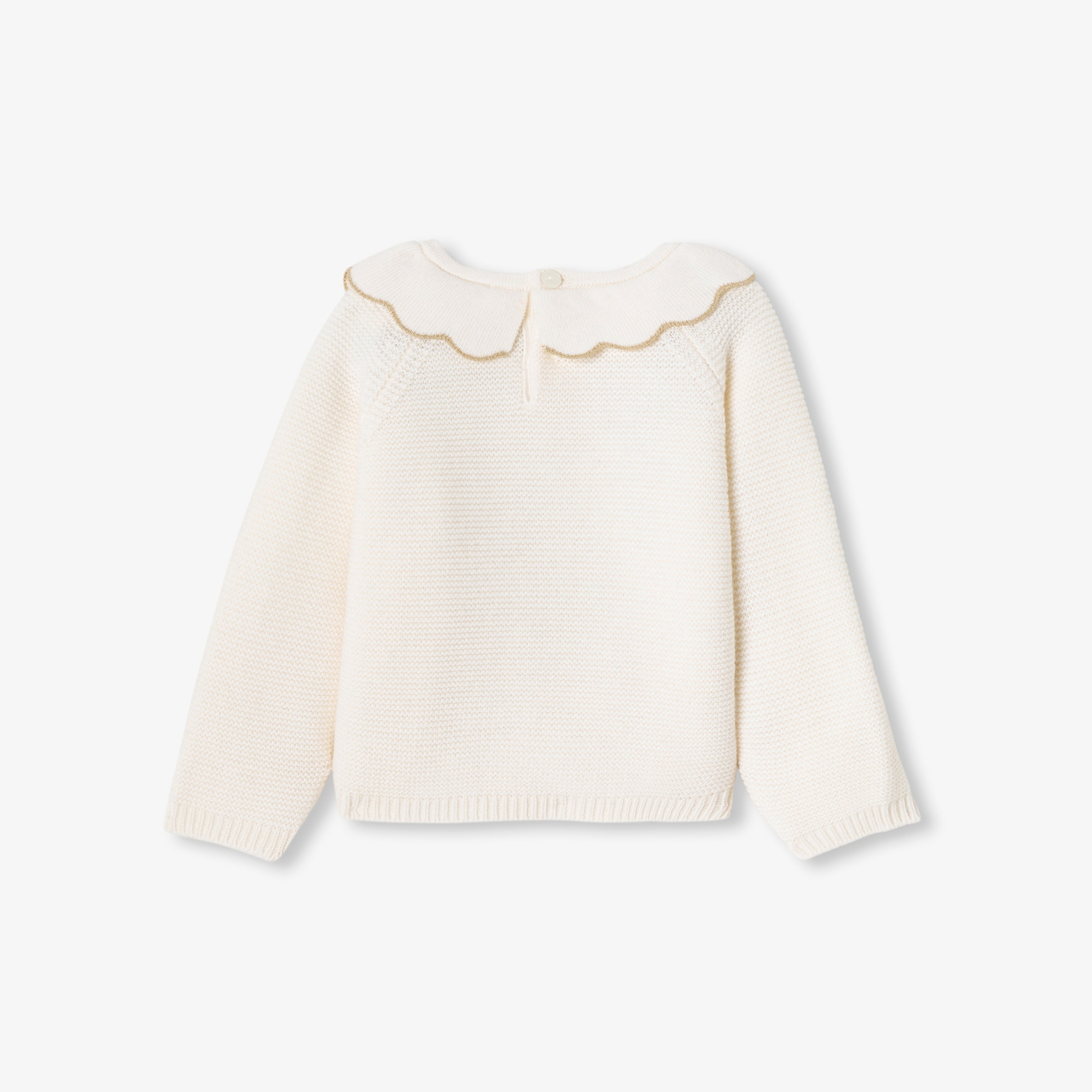 JC-NG036 Jacadi Baby Girl Ruffle Collar Sweater - Sweet White