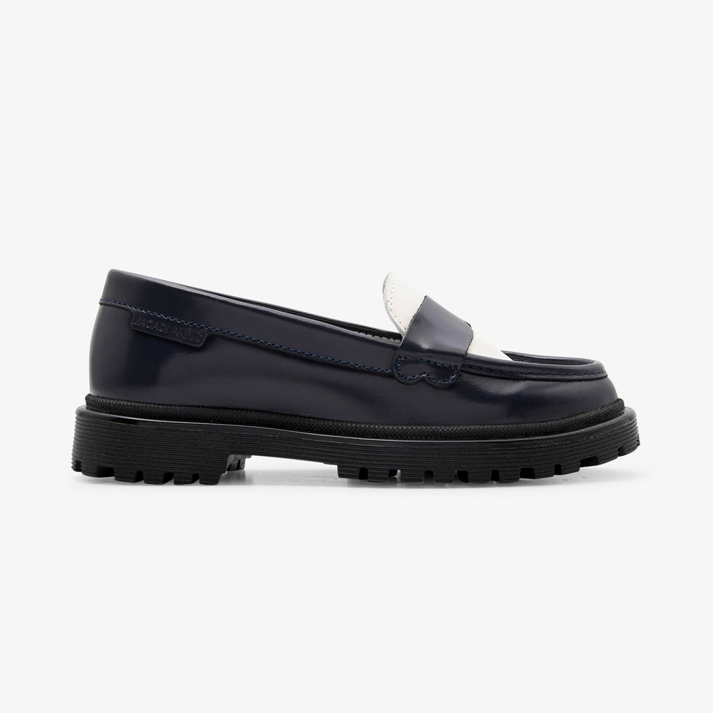 Loafers in Leather For Girl - Navy Blue/White