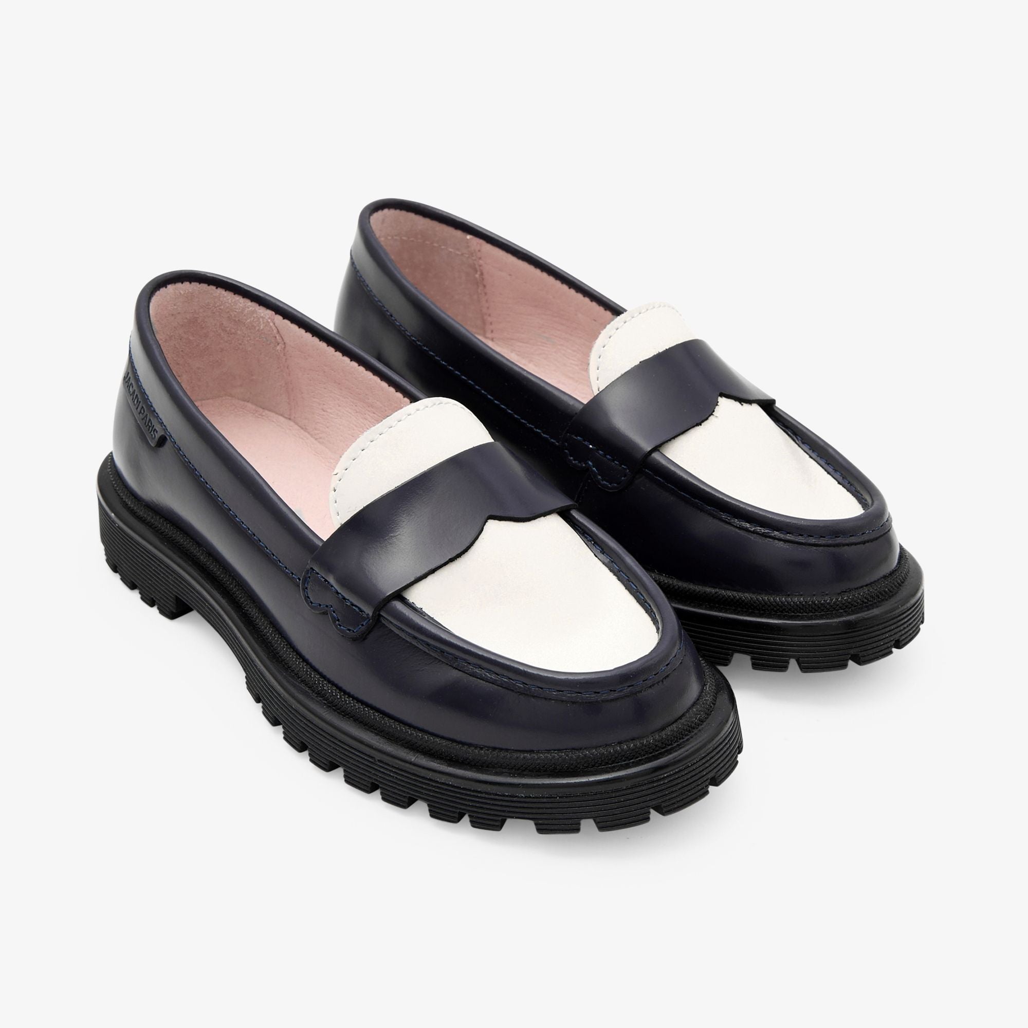 Loafers in Leather For Girl - Navy Blue/White