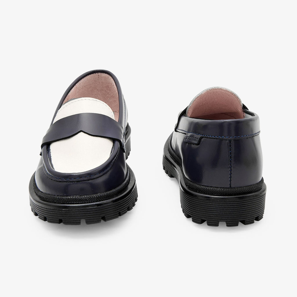 Loafers in Leather For Girl - Navy Blue/White