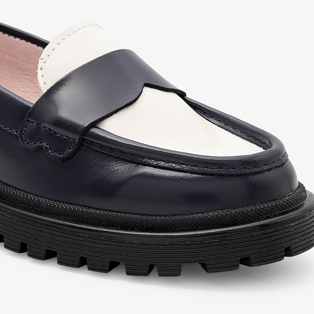 Loafers in Leather For Girl - Navy Blue/White