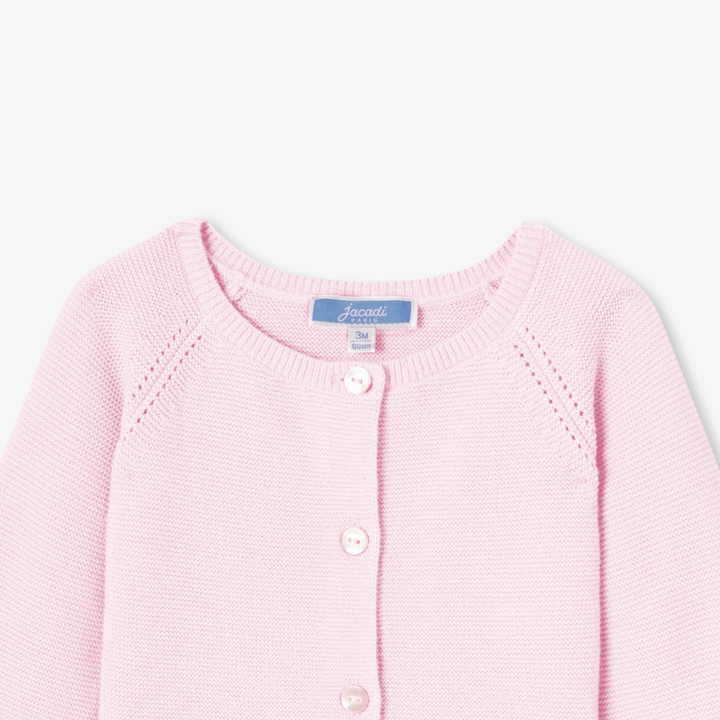 Baby girl cardigan in garter stitch cotton