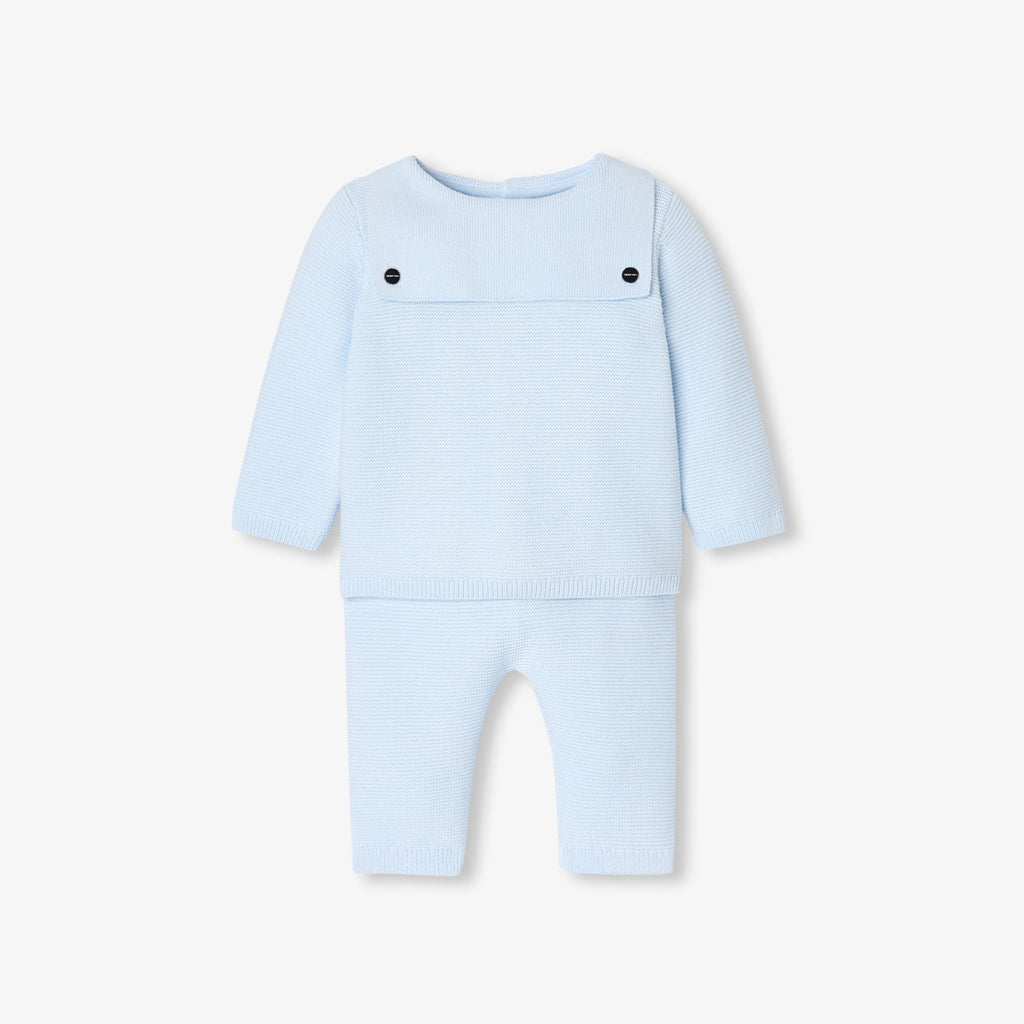 Outfit Set in Top in Garter Stitch Baby Boy - Blu Chiaro