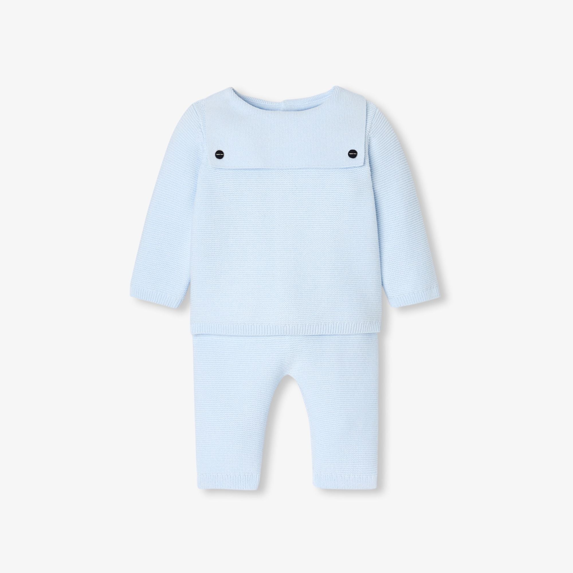 Outfit Set in Top in Garter Stitch Baby Boy - Blu Chiaro