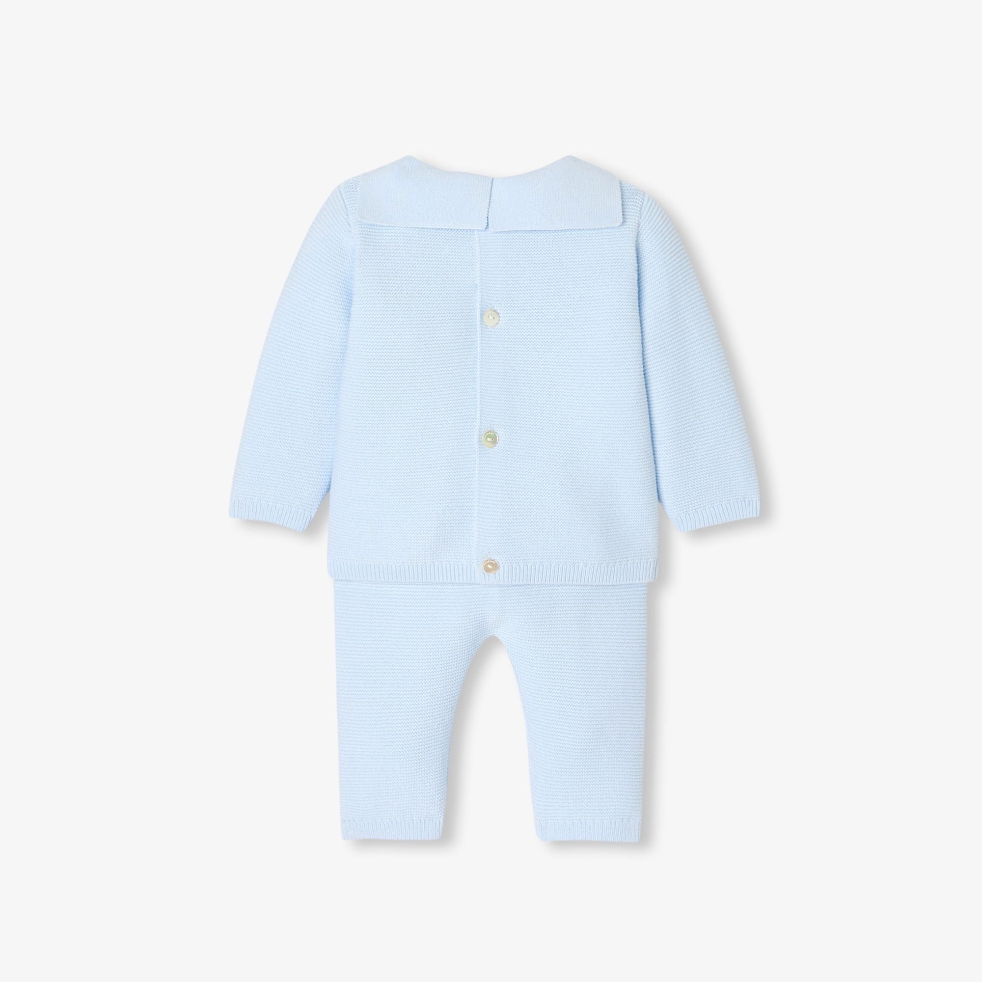 Outfit Set in Top in Garter Stitch Baby Boy - Blu Chiaro
