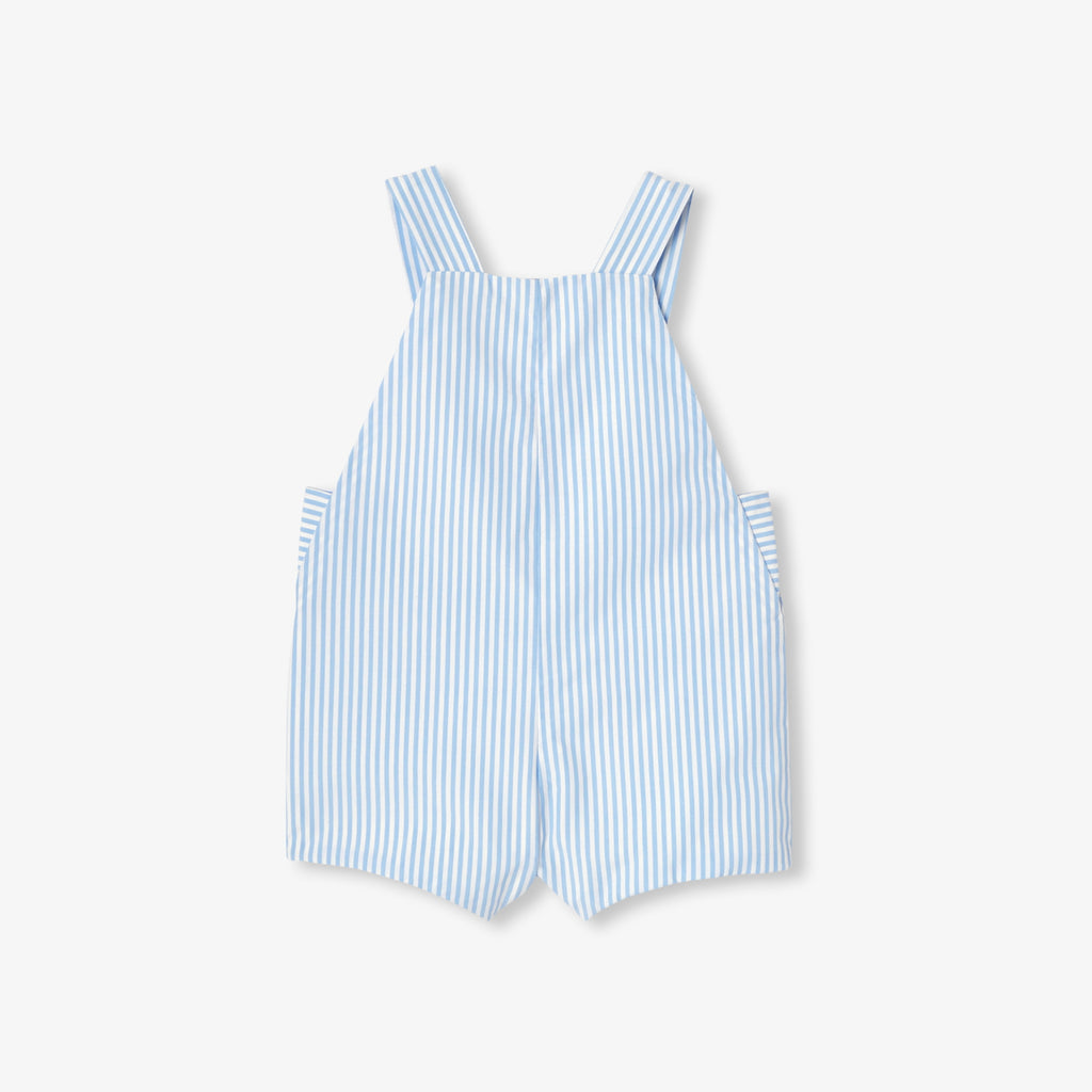 Baby boy striped poplin short dungarees - Blue/White